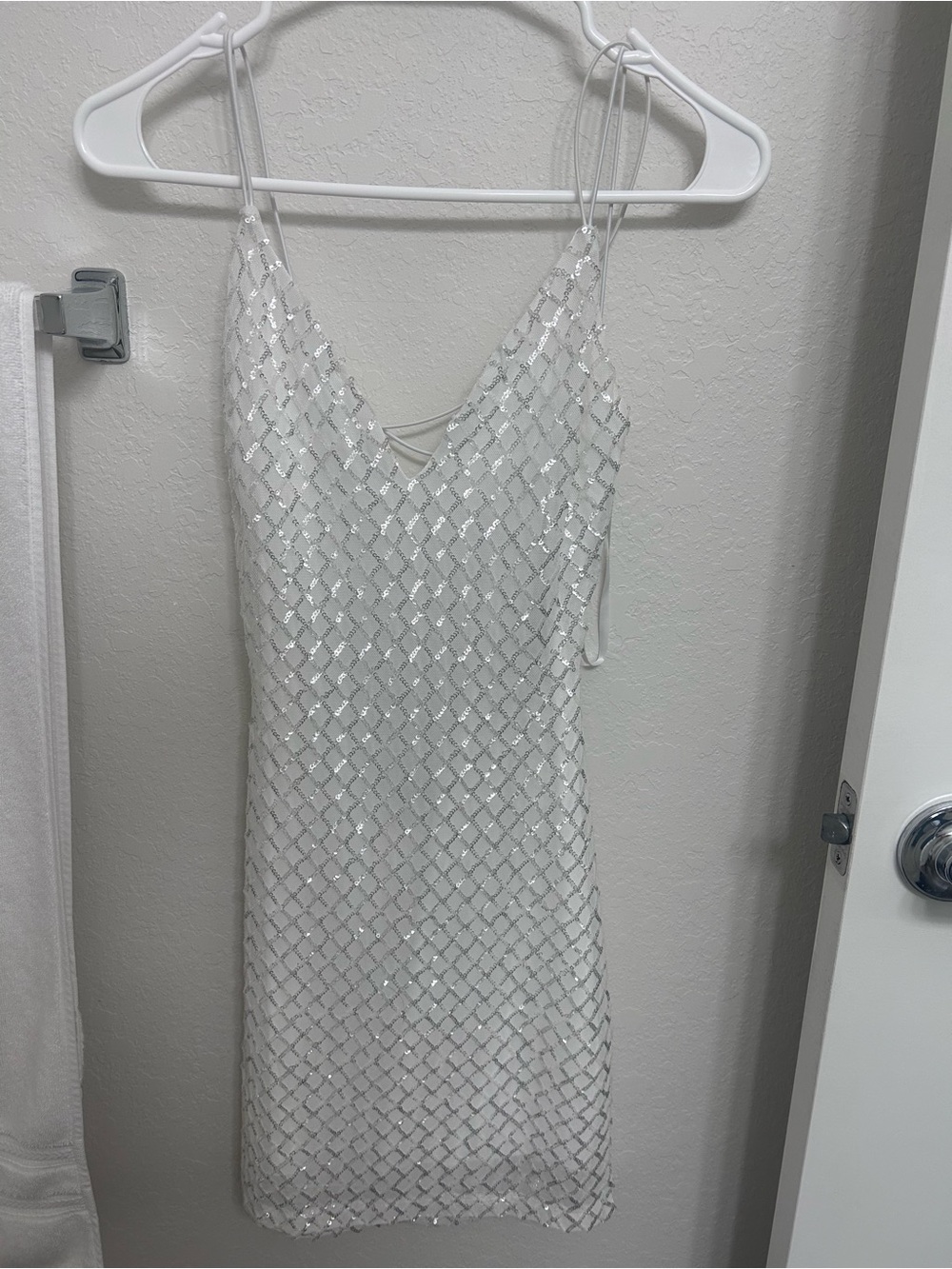 White Sequin Slip Dress with Spaghetti Straps